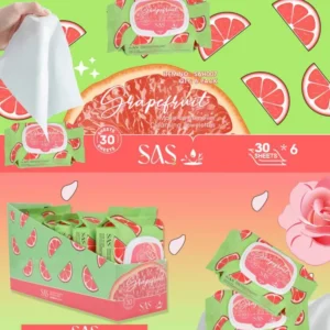 30-Piece Grapefruit Makeup Remover With Cover - TOALLITAS DESMAQUILLANTES