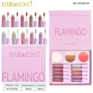 FLAMINGO LIP GLOSS + BLUSHER / CONTOUR + HIGHLIGHTER - SET MAQUILLAJE